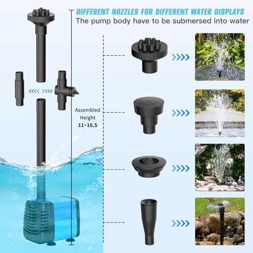 20W Solar Fountain Pump, 350GPH Submersible Solar Pond Pump with Adjustable Flow & 4 Nozzles, Anti-Clog Barrier Bag for Bird Bath, Outdoor Pond, Garden Water Features, Pool - Image 5