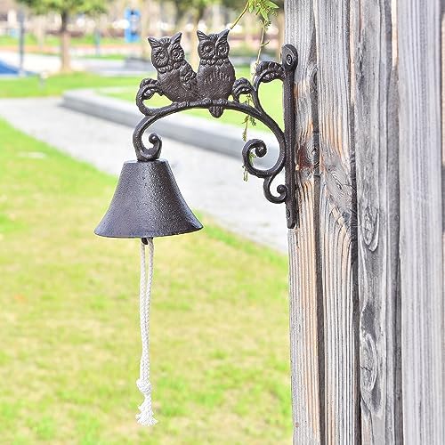 Sungmor Heavy Duty Cast Iron Wall Bell - Decorative Retro Style Lovely Owls Hand Bell - Manually Shaking Wall Hanging Doorbell - Indoor Outdoor Wall Mounted Dinner Bell - Garden Home Wall Decoration - Image 2