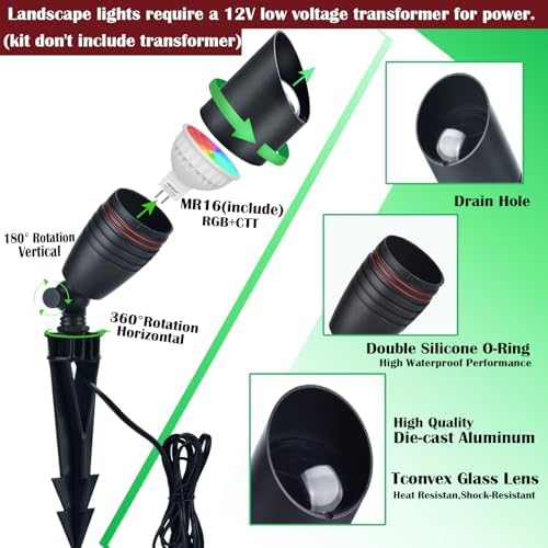 iYogaled RGB Low Voltage Landscape Lighting, Outdoor Spot Lights with Bulbs - Image 2
