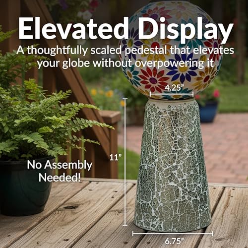 Sunnydaze Glass Gazing Ball Stand for Outdoors, Mirrored Diamond - Image 6