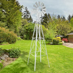8FT Garden Windmill, Metal Yard Decor with Weather Vane, White - Image 3