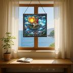 Gnome in Tulip Teacup Stained Glass Suncatcher – Square Hanging Window Panel for Home or Greenhouse – Whimsical Glass Art Gift for Garden Lovers, Christmas, Halloween, Father Days VpwJzL - Image 6