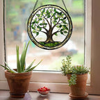 Green Tree of Life Stained Glass Window Hanging Decor Gifts for Women 15" - Image 4