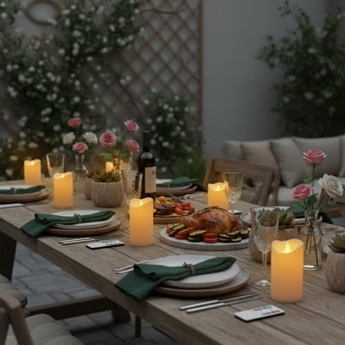 Flameless Candles 3"D X 6"H Set of 12 Outdoor Indoor Ivory Pillars Battery Operated Flickering Candles Include 8-Key Remote Timer Function, Ivory Waterproof Candles for Wedding, Aniversary Decor - Image 5