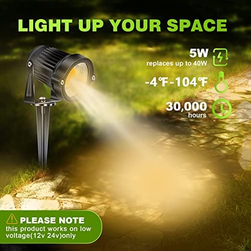 5W Low Voltage Landscape Lights Outdoor 12V AC/DC LED Landscape Lighting 3000K Warm White Waterproof Garden Spotlights 500LM COB Landscape Pathway Lights for Yard,Tree (8Pack with Connectors) - Image 5