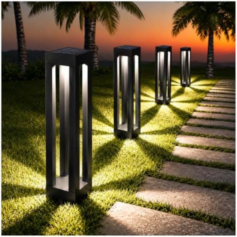 Outdoor Solar Pathway Lights, Modern Landscape Floor Lamps, 4-Pack by GardenStylebyLapsnail
