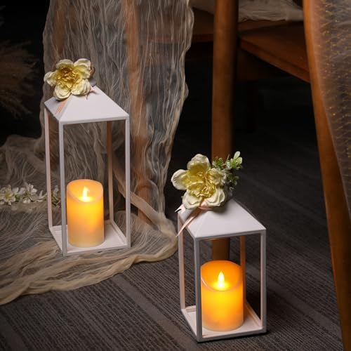 2 Pcs Wedding Lanterns Decorative with Candles White Farmhouse Lanterns - Image 2