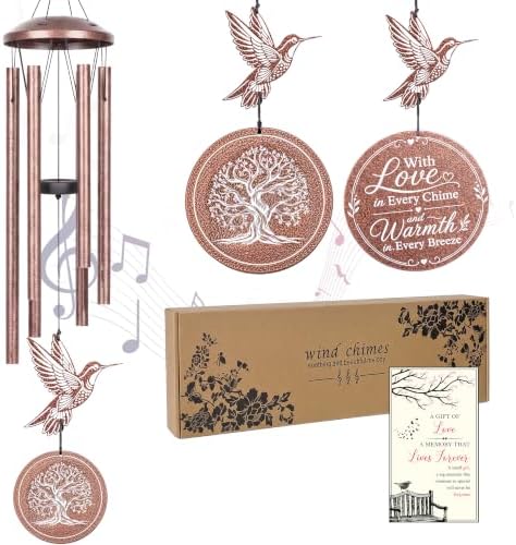 37" Memorial Hummingbird Wind Chimes for Outside, Sympathy Gifts by Crocon