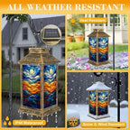 Solar Lantern Outdoor Waterproof Stained Glass Abstract Ocean Waves Sun Vibrant Colors Garden Decor LED Hanging Solar Lights Tabletop Lamp Gifts for Women Mom Outside Yard Patio Porch - Image 3