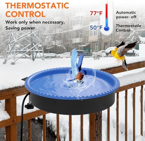 Yiabivo 2 in 1 Heated Bird Bath for Outdoors for Winter,75W Bird Bath Heater with Thermostatically Controlled，Heated Bird Bath for Deck Railing for All Seasons Outdoor Garden Yard Patio Lawn(Blue) - Image 2