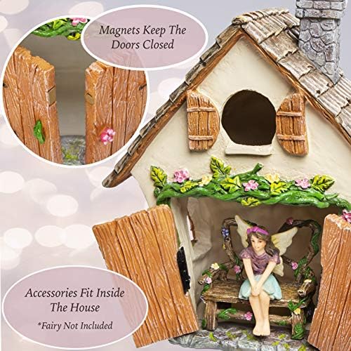 Meadow & Oak Fairy Garden House Kit - Complete with Fairy Garden Accessories, Butterly Seat, Bird Bath, Stepping Stones, Magnetic Door Closure for Indoor/Outdoor Fairy House - Image 4