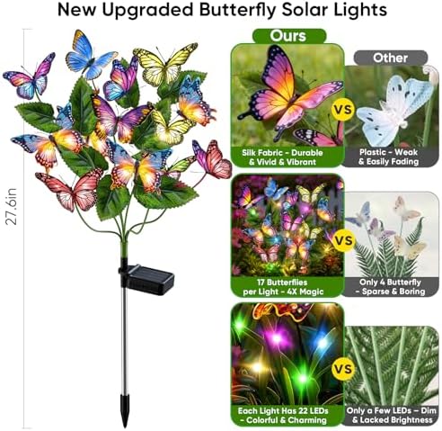 Solar Lights Outdoor Yard Decor: 6 Pack Colorful LEDs Butterfly Lights - Image 2