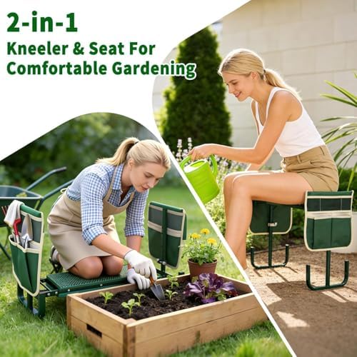 Foldable 2-in-1 Garden Kneeler & Seat, Heavy-Duty Gardening Stool with Soft Kneeling Pad, Tool Pouches, Portable Gardening Bench for Planting, Yard Work & Outdoor Tasks Green - Image 7