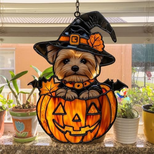 Cute Dog in Jack-o'-Lantern Acrylic Suncatcher - Image 4