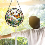 Butterflies and Flowers Stained Glass Window Hanging Suncatcher Gifts 12" - Image 4