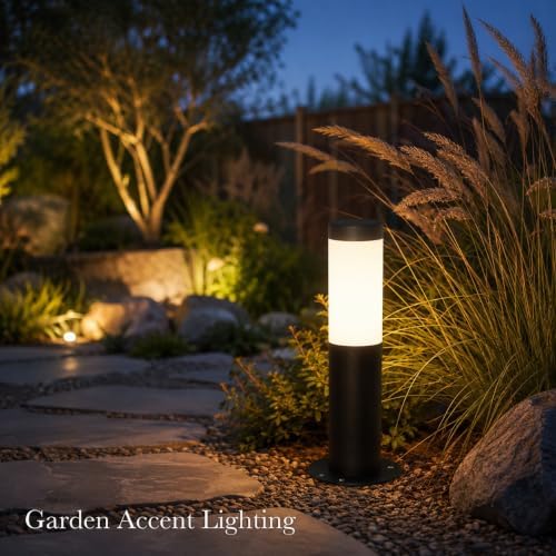 Outdoor Wired Bollard Light, Black Stainless Steel Cylinder Lamp - Image 7