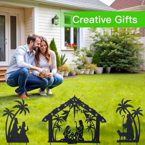 WAIU Solar Lighted Nativity Scene Garden Decor, Outdoor Christmas Yard Lawn Holiday Party Ornament - Image 4