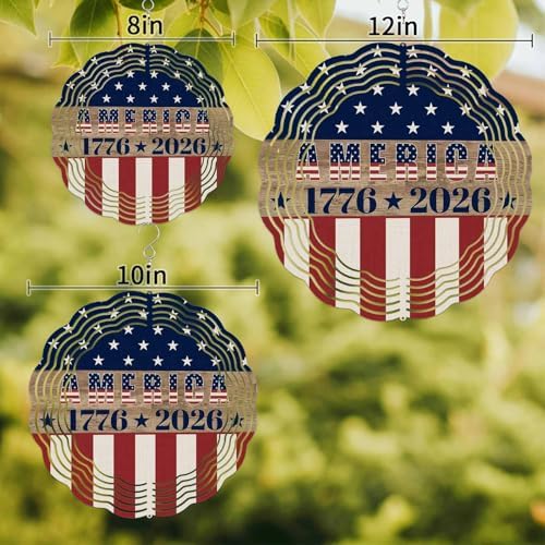 250th Anniversary Wind Spinner for Garden Yard 12In, USA Flag Red Striped Blue Star Retro 3D Stainless Steel Kinetic Hanging Wind Spinners Rustproof Outdoor Decor for Lawn Patio Home - Image 4