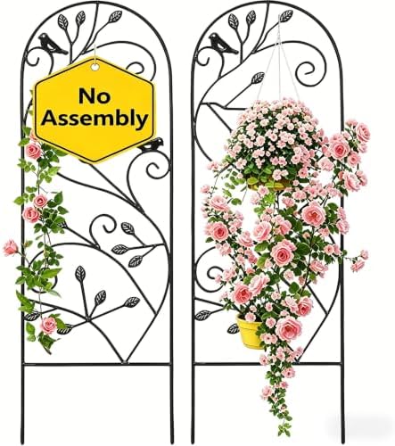 AMAGABELI GARDEN & HOME 2 Pack Garden Trellis for Climbing Plants 47" x 16" Black Iron Potted Support Vines Metal Wire Plant Trellis for Climbing Vegetables Flower Patio Roses Cucumbers Supports by AMAGABELI+GARDEN+%26+HOME