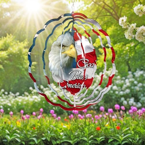 Patriotic Eagle God Bless America Wind Spinner MLN2625WS, 12 inches - 3D Hanging Wind Spinners Outdoor, Yard, Garden Decor - Image 5
