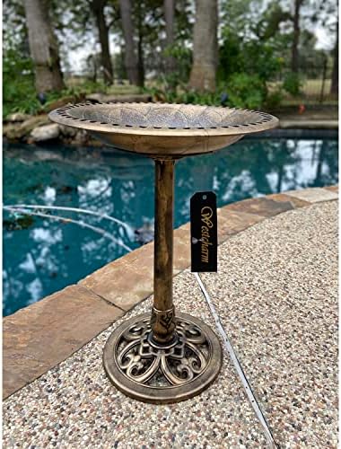 Westcharm 28 Inch Lightweight Poly Resin Outdoor Birdbath for Outside with Decoration Pedestal Base Stand - Pedestal Bird Bath for Outdoors Yard and Garden - Antique Bronze - Image 3