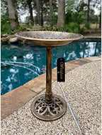 Westcharm 28 Inch Lightweight Poly Resin Outdoor Birdbath for Outside with Decoration Pedestal Base Stand - Pedestal Bird Bath for Outdoors Yard and Garden - Antique Bronze - Image 3