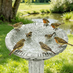 Concrete Bird Bath for Outdoor Garden, 16.5" Fluted Pedestal Birdbath, Fiber-Reinforced Stoneware Column Style Garden Decor, 25 lb Vintage Yard Statue, Light Gray - Image 2