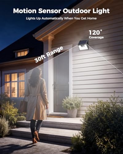 Peasur Solar Powered Lights Outdoor, 140 LED 8Pack Motion Sensor Light Outside, IP65 Waterproof Fence Security Lighting with 3 Modes for Yard Wall Garden Cool White - Image 5