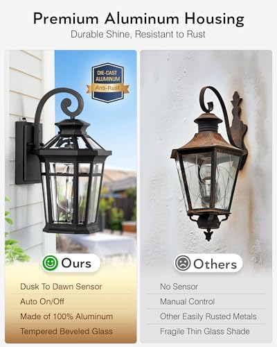 Outdoor Light Fixtures Wall Mount, Black Exterior Sconce Lights Waterproof, Dusk to Dawn Porch Light with Beveled Glass, 100% Aluminum Outdoor Wall Lantern for Garage, Outside Lights for Patio - Image 5