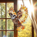 Flying Owl Acrylic Suncatcher 10 Inches, Halloween Decoration Indoor Outdoor, Bedroom Porch Decor, Stained Glass Effect Window Hanging, Woodland Bird Ornament, Nature Lover Gift for Mom Grandma by XISZYS