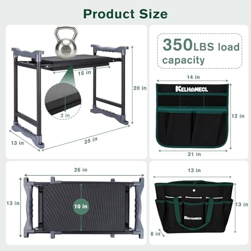 Garden Kneeler and Seat - Extra Wide Thick EVA Pad, Heavy Duty Foldable Garden Bench Holds 350lbs, 2-in-1 Gardening Stool with Detachable Tool Bags, Gardening Gifts for Women, Men & Seniors - Image 2