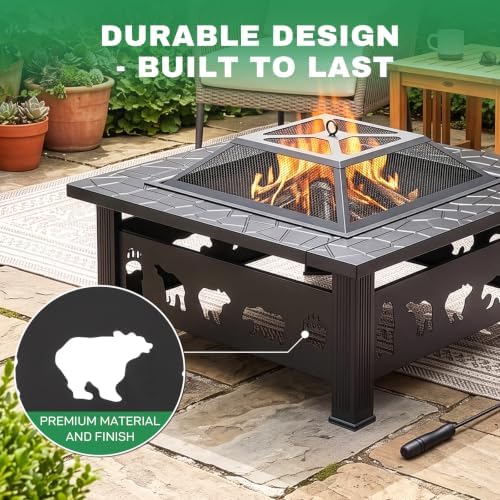 Outvita Outdoor Fire Pit, 32 Inch Square Firepit Table, Diamond Cutout - Image 7