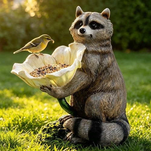 Raccoon Garden Decor Funny Statue Bird Feeder Decorations Outdoor Sculpture by Juliahestia