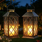 Large Solar Lanterns Outdoor Waterproof - Hanging Solar Lantern with Glass by Busplhe