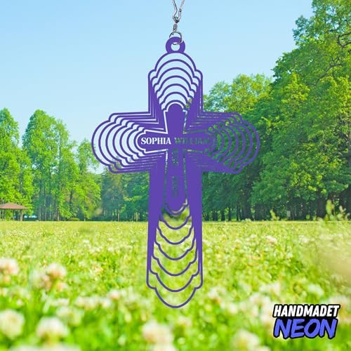 : Handmadetneonsign Personalized Cross Wind Spinner Sublimation Memorial Custom Name Years Kinetic Ornament Laser Cut 3D Outdoor Indoor Garden Yard Gifts Decor Housewarming Presents - Image 2