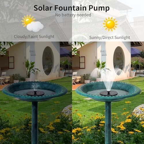 VECELO 28" Pedestal Outdoor Bird Bath with Solar Powered Fountain for Outside, Vintage Bronze Polyresin Lightweight Antique, Yard/Garden Decoration, Green - Image 5