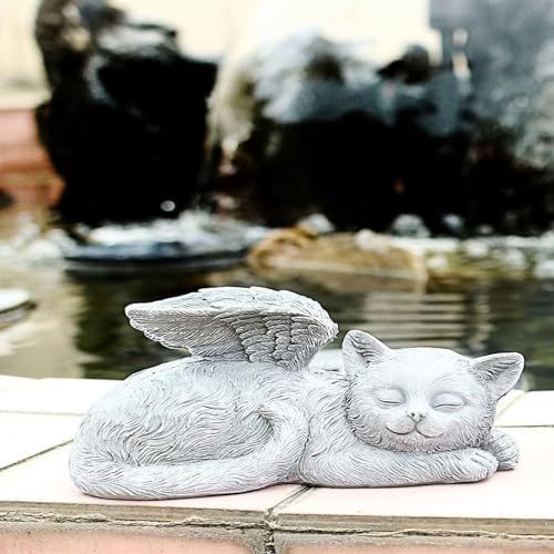 Angel Pet Statue Angel Wing Protect Sleeping Dog Garden Memorial Stone Statue Marker Stone Figurine to Honor Pet Resin Crafts Sculpture, Angel Cat - Image 3