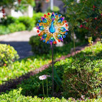 Peacock Outdoor Wind Spinner, 64 Inch Double Wind Sculpture Decor - Image 6
