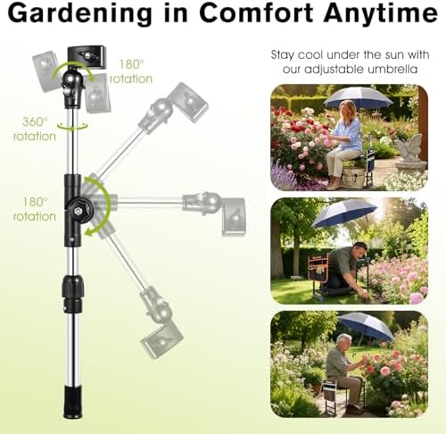 Garden Kneeler and Seat with Umbrella,Heavy Duty Gardening Bench and Stool - Image 4