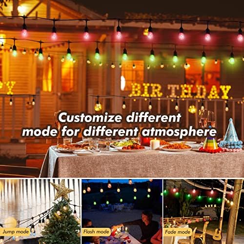 24FT Solar Outdoor String Lights, 12 Shatterproof Edison LED Bulbs, Dimmable RGB Color Changing Patio Lights Waterproof with Remote. for Patio Decor, Garden, Yard, Party, Bistro - Image 3