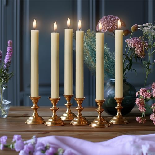 12 Pack, 10" LED Flameless Ivory Fluted Ribbed Grooved Taper Candles with 2 Remotes & 24h Timer Memory, On/Off Button, Dimmable, Flicker Mode, Battery Operated, Christmas Menorah Wedding - Image 7
