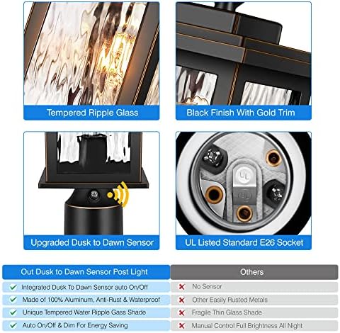 VIANIS Dusk to Dawn Outdoor Post Light with Pier Mount Base, Hardwired 120V - Image 5