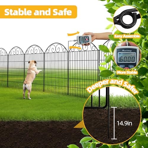 COLRASN 10 Panels No Dig Decorative Garden Dog Fence Outdoor for Yard, 40in(H) x 24.16ft(W) with Latch Tall Animal Barrier Fenceing Panels, Rustproof Ground Stakes Temporary Wire Screen for Patio - Image 6