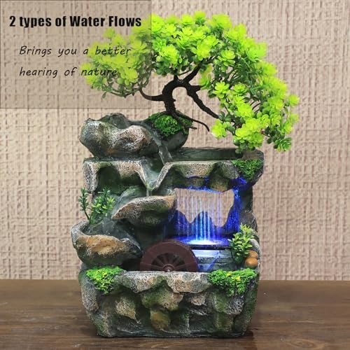 Water Fountain Rockery Ornaments with Waterfall & LED Colorful Lights Mini Desktop Waterfall Small Rockery for Office, Home, Bedroom Desk Decoration - Image 3