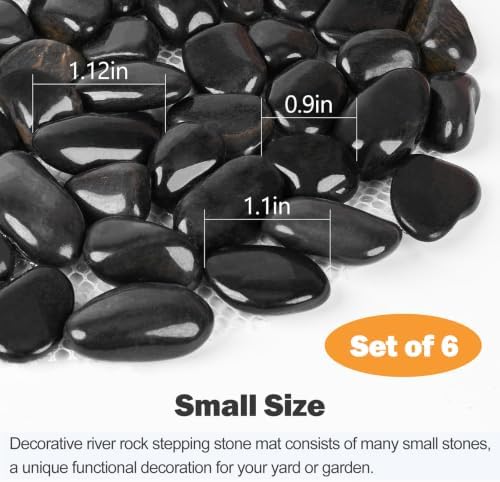River Rock Stepping Stones Outdoor for Garden Walkway, 12 inch Diameter 6 Pcs Round Shape Paver Step Stones Polished Pebble River Stone Mat for Yard Lawn Patio Pathway Walk Way - Black - Image 3
