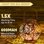 JOIEDOMI 2 Pack Outdoor Solar Hanging Lantern Lights, Waterproof Tabletop with Handle, LED Moroccan Lanterns, Metal Decorative Garden Solar Lights Spring for Patio, Lawn, Porch, Backyard - Image 4