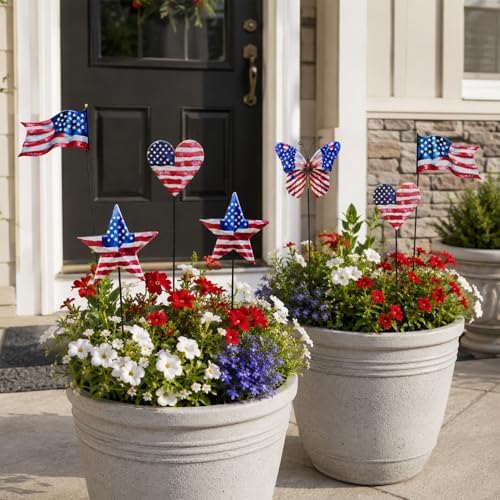 8 Pcs 4th of July Decorations Outdoor,Patriotic Metal Stars Butterflies Hearts Flags Decorative Garden Stakes for Independence Day 250th Anniversary,Americana Yard Signs Decor for Garden Lawn Porch - Image 3
