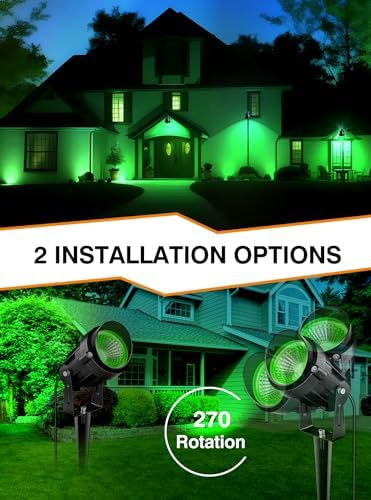 Halloween Christmas Green LED Spot Lights Landscape Lights Outdoor, 110v Plug in Landscape Lighting with Waterproof Spotlights for Garden Pathway Tree Pathway, 2 Pack7 W Green LED Landscape Lights - Image 6