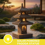 3-Tier Buddhist Pagoda Tower Statue, Gray Resin Figurine - Image 2