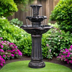 Teamson Home Lily Flower Floor Pedestal 3 Tiered Floor Waterfall Fountain with Pump for Outdoor Patio Garden Backyard Decking, 38 Inch Height, Dark Gray - Image 3